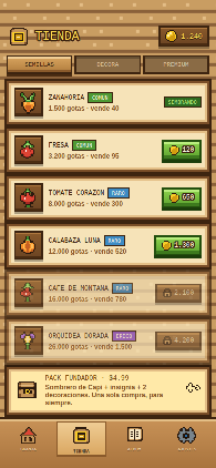 Pantalla de la tienda
